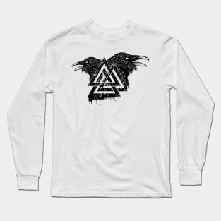 Valknut Symbol and Raven Long Sleeve T-Shirt